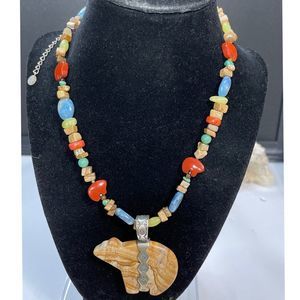 Designer Carolyn Pollack 925 Sterling Silver Multicolor Stone Pendant Necklace